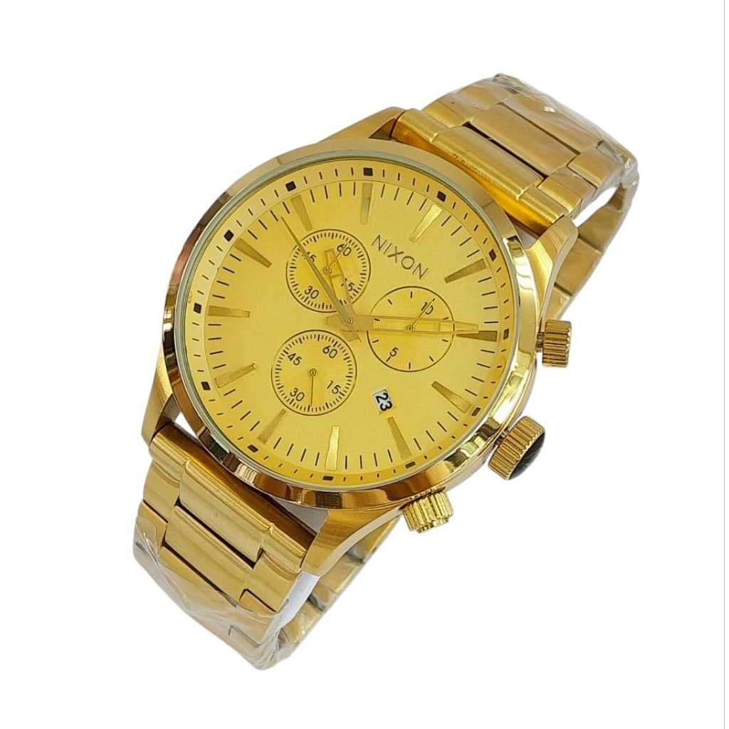 GROSIR TERMURAH...Jam Tangan Pria Sultan Keren New NIXON FULL GOLD EMAS CHRONOGRAPH & TGL ON Rantai 