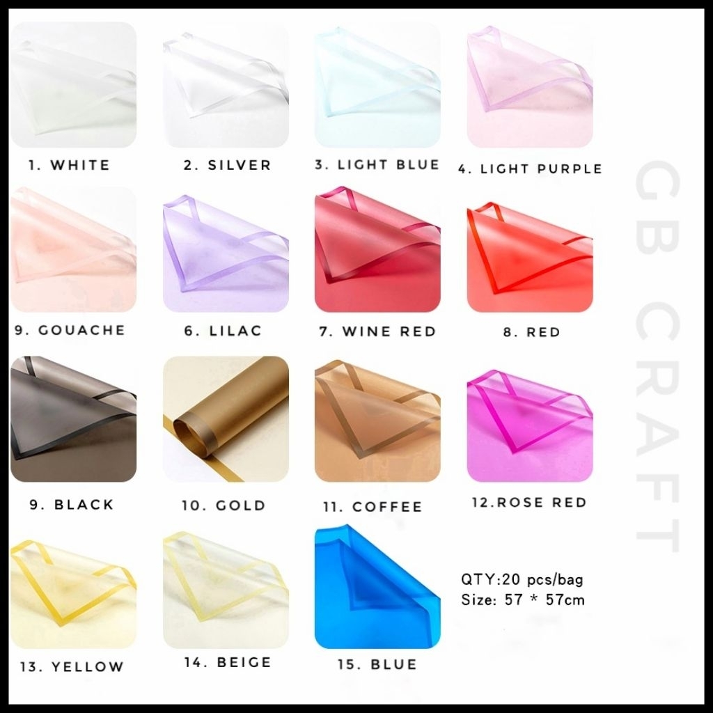 

1 PAK (-+20 Lembar) Kertas Buket Transparant List Warna