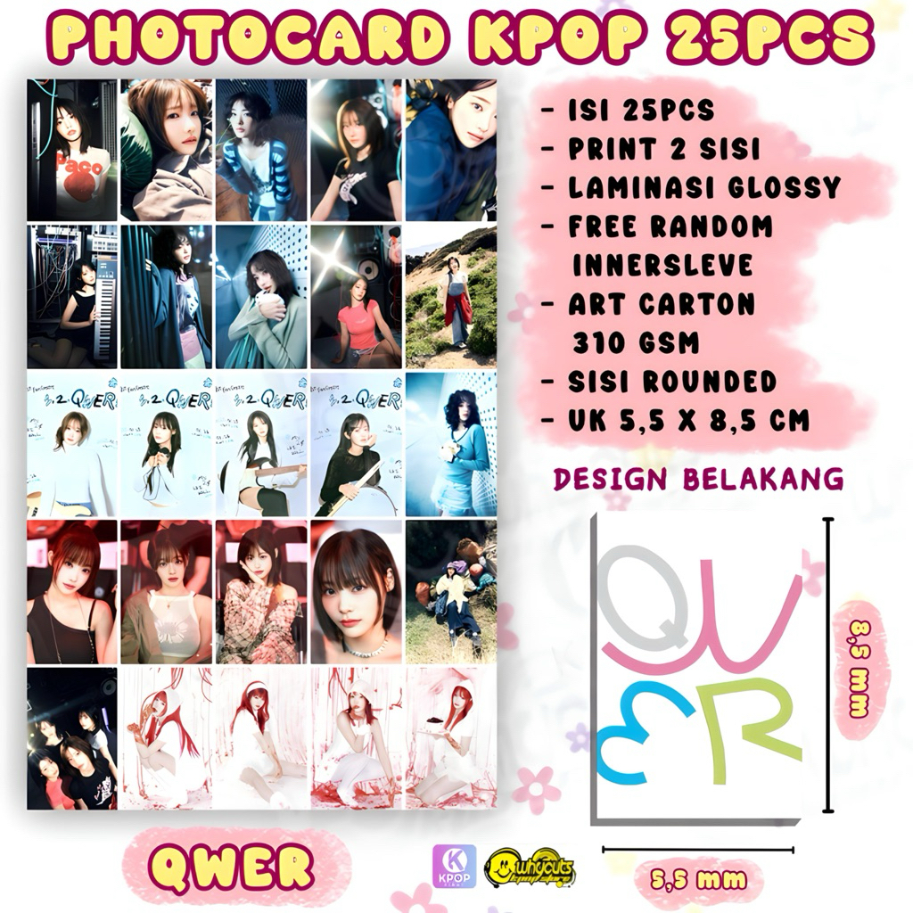 QWER Photocard Kpop 25PCS Print 2 sisi laminasi glossy tebal tidak luntur