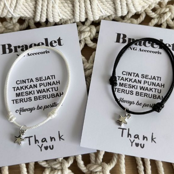 Ng Acc || (2Pcs) Gelang Couple Bintang Silver White And Black Karkater | Gelang Pasangan Waterproff 