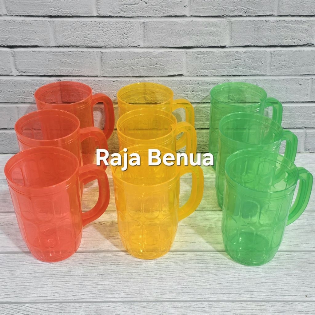 6 Pcs Gelas Cangkir Bir Plastik Bergagang GM Beer Teh Manis Mug Plastik