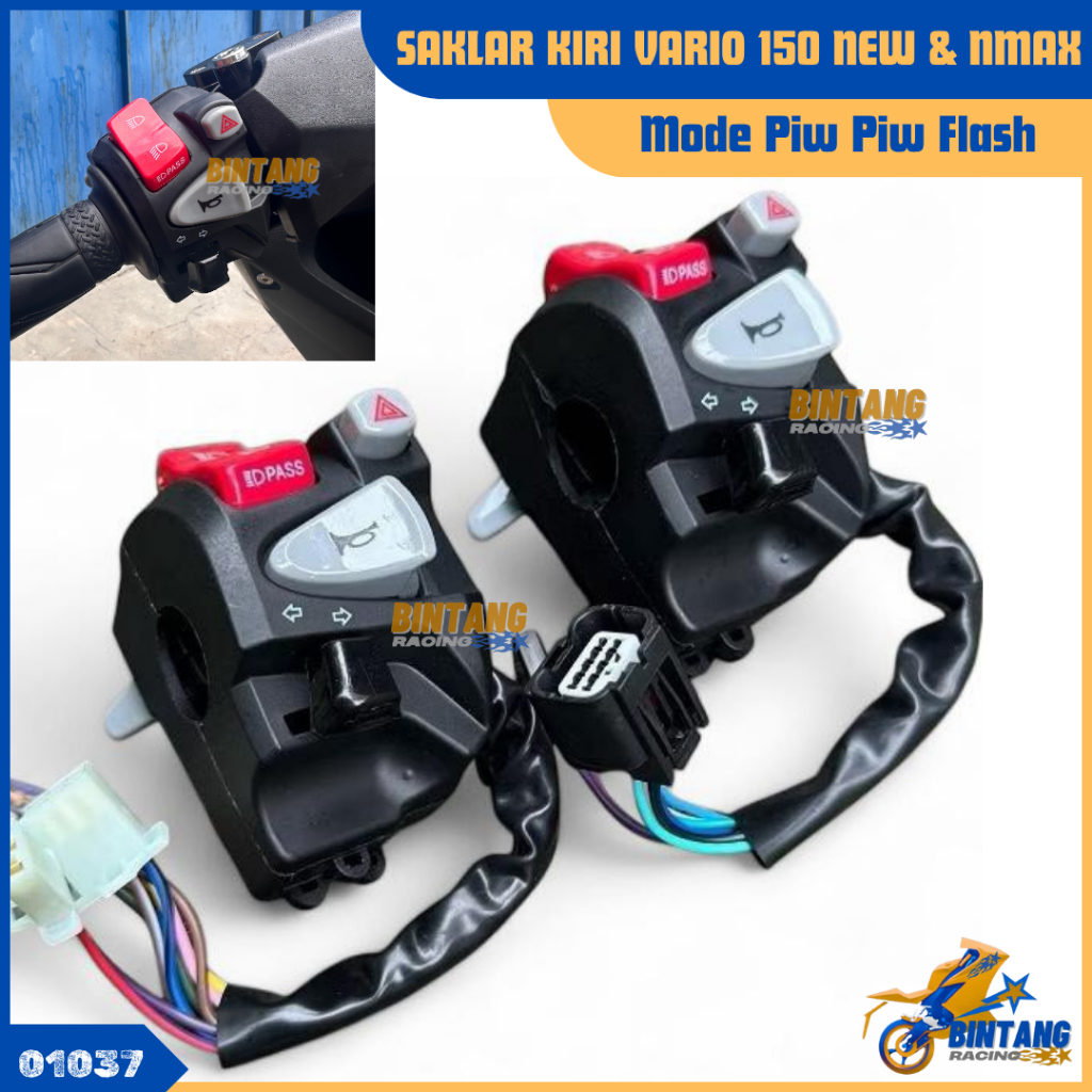 Saklar Kiri Vario Piw Piw Flash dan Pass beam Hazard include socket pnp Motor Nmax Vario 125/150 New