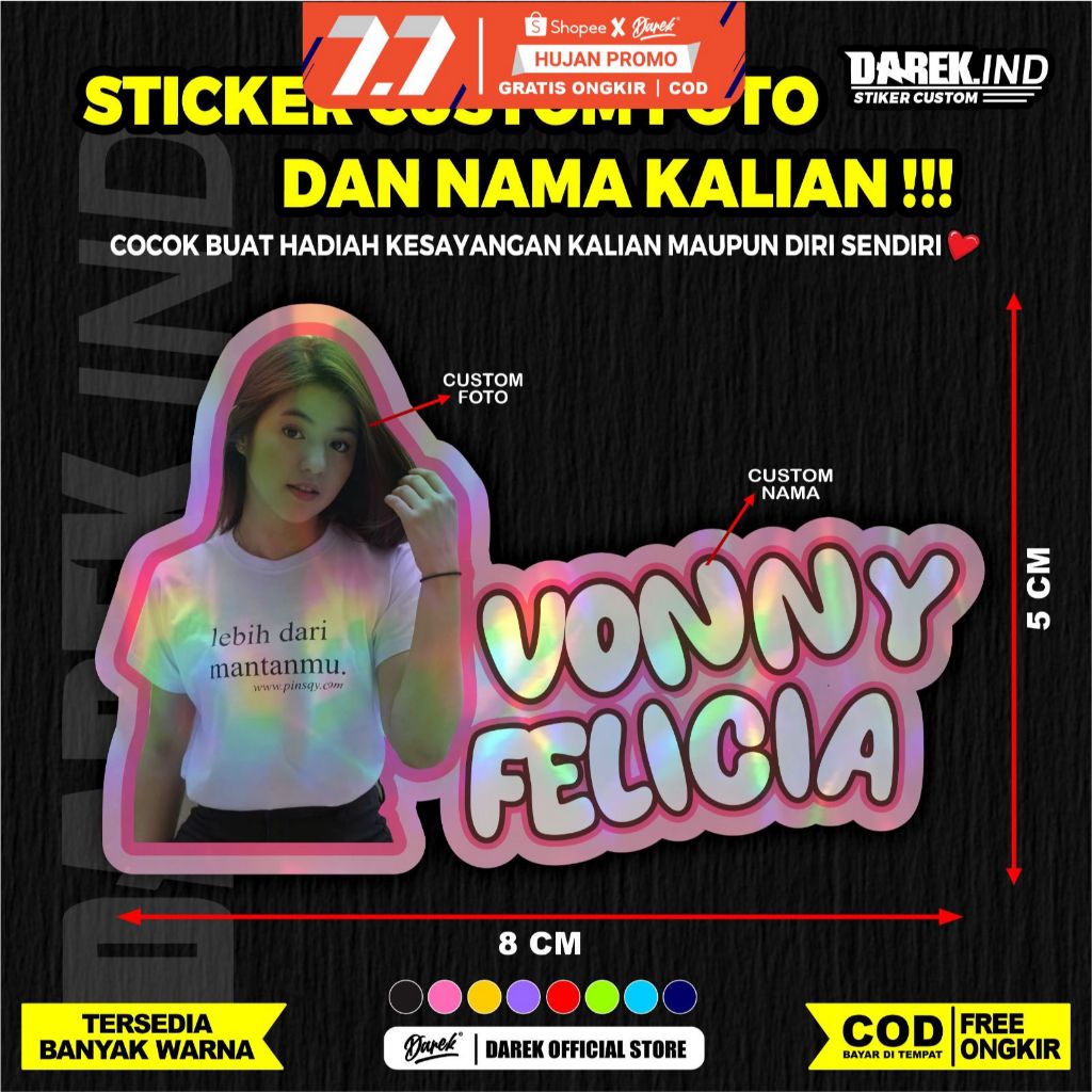 

Sticker Custom Foto + Nama Hologram Bebas Request, Sticker Vinyl Printcut Anti Air Darek industries