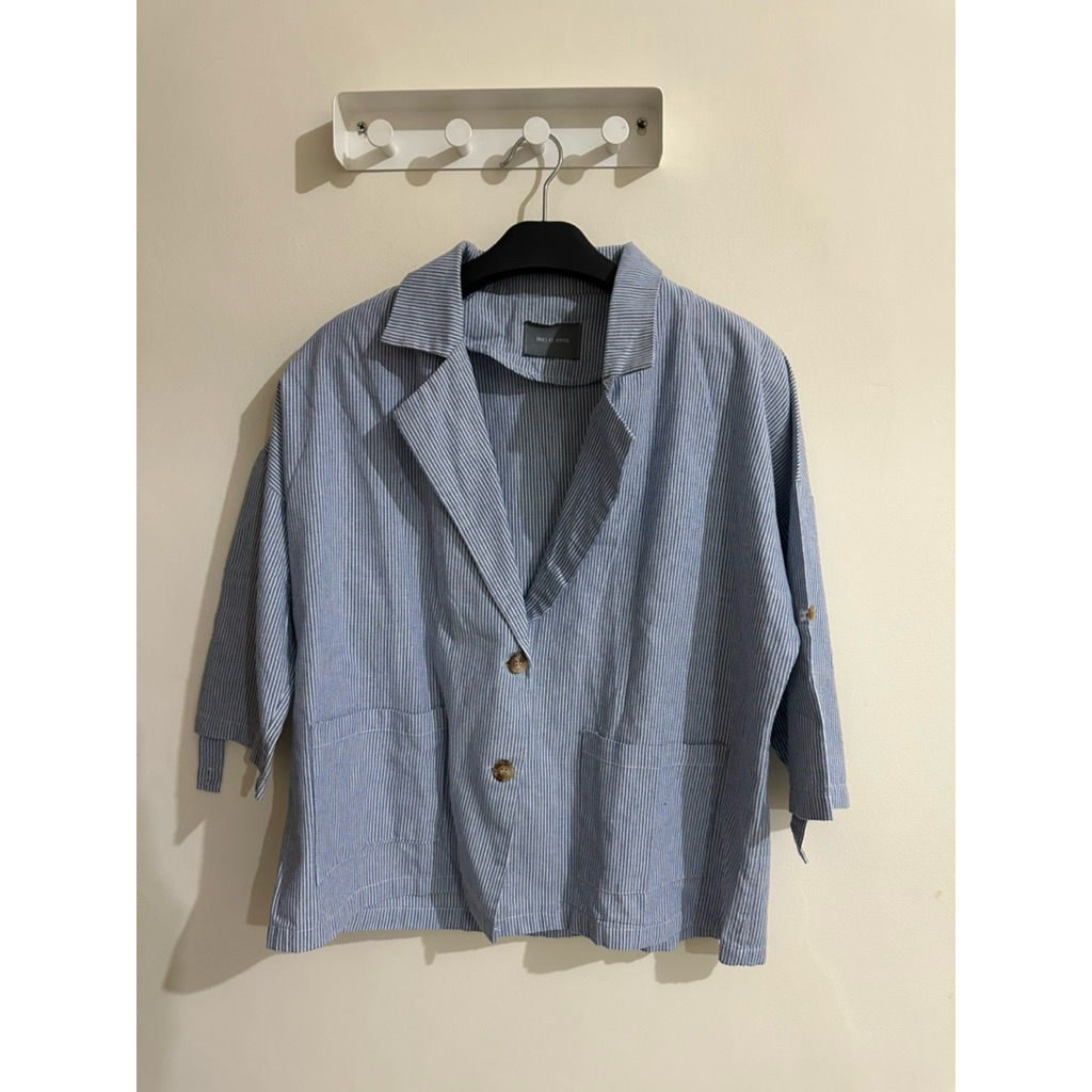 This is april striped blazer thisisapril blue and white stripe outer stripes outerwear TIA cardigan 