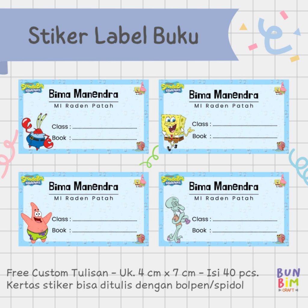 

Stiker Label Buku Pelajaran / Stiker Buku Custom / Stiker Buku Sponge Bob Edition