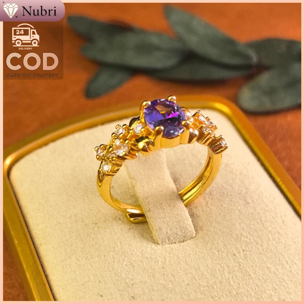 Nubri COD Cincin Batu Permata Ungu Korea Gaya/Cincin Batu Ungu Vintage Wanita/Cincin Korea Jepang Re