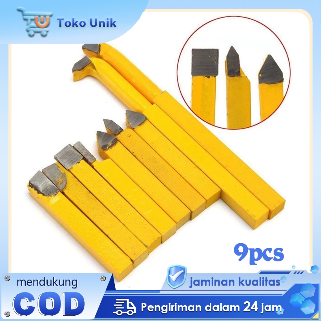 Pahat Bubut Carbide 9pcs Pisau Pahat Bubut Lathe Cutter Pahat Gagang Bubut Tahan Lama Alat Bubut
