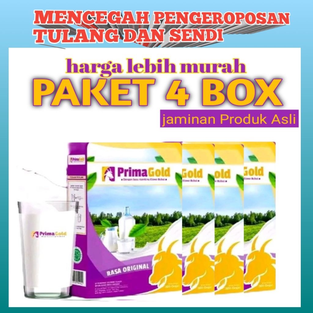 

prima gold original susu kambing etawa bubuk menyehatkan tulang dan sendi osteoporosis minuman sehat paket 4 box
