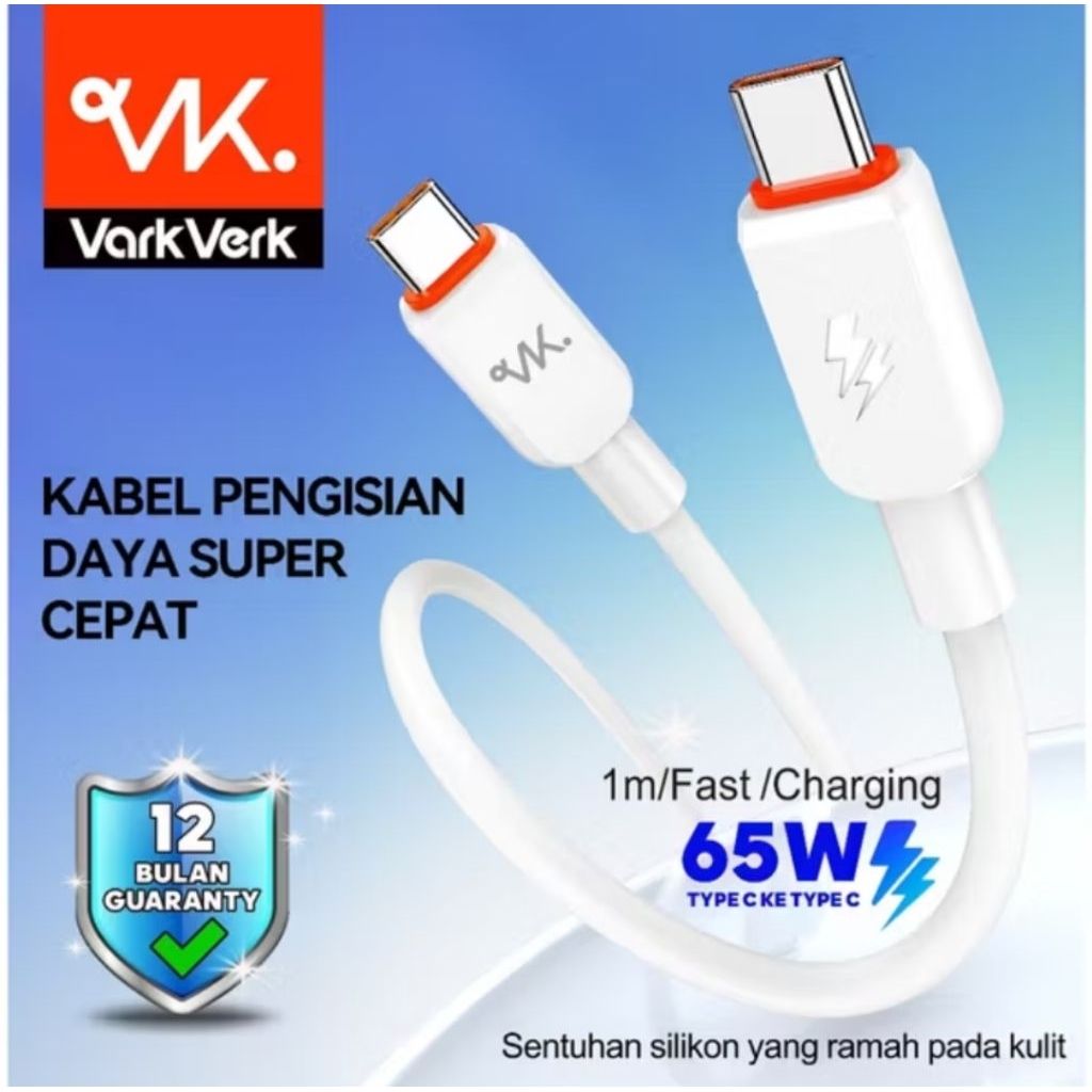 VarkVerk C01-65W Type C ke Type C Kabel Data Silikon Asli PD Pengisian Cepat For Android