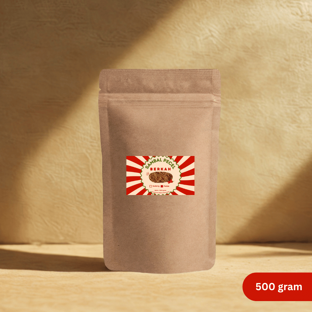 

Sambal Pecel 500 gram – Kemasan Standing Pouch, Level Pedas