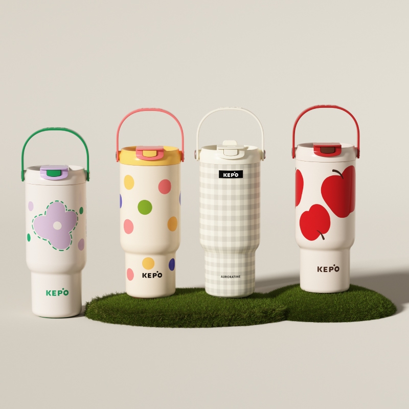 KEPO Tumblr Stainless Steel Straw Thermos Handle Cup 900ml