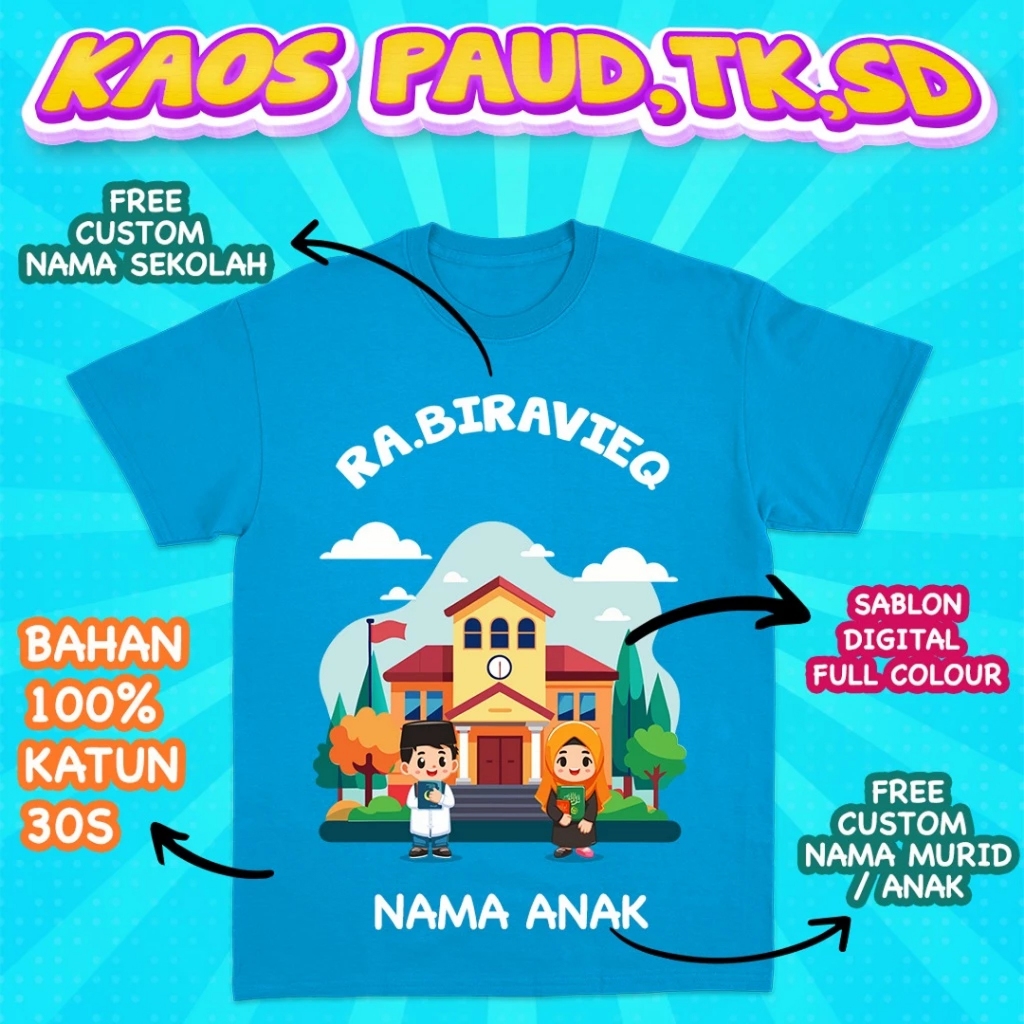 Custom Kaos Kelasan Anak TK Paud SD Custom Nama & Gratis Desain - Kaos kelasan anak TK Bimba Paud SD