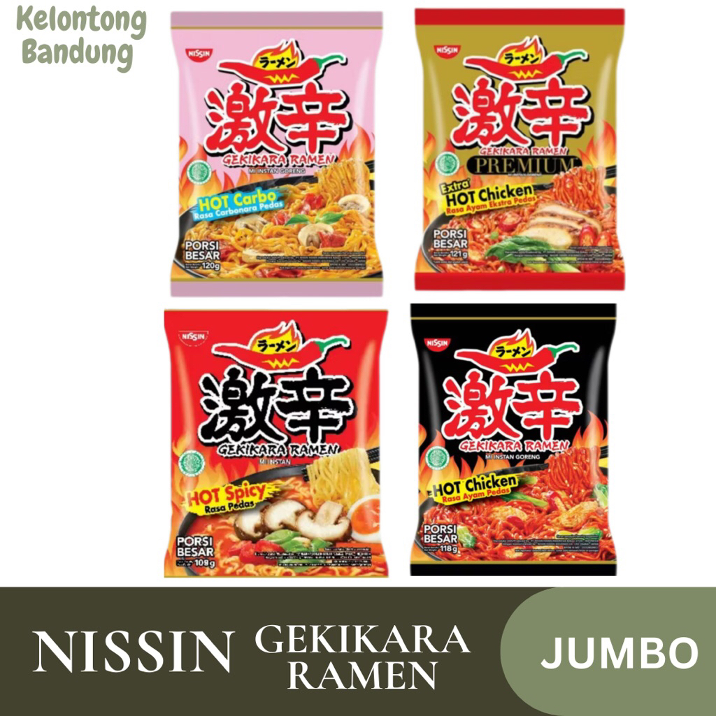 

Nissin Ramen Gekikara JUMBO PACK / Mie Ramen Carbonara / Ramen Hot Spicy / Nissin Ramen Hot Chicken / Ramen Kuah Pedas