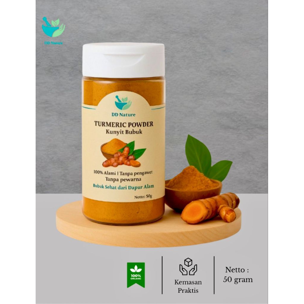 

Kunyit Bubuk Murni 100% 50gr – Rempah Alami untuk Masakan & Minuman – DD Nature | Botol Flip Top Praktis