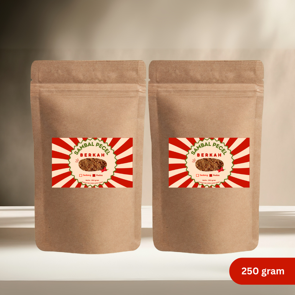 

Sambal Pecel 250 gram @2 pcs – Kemasan Standing Pouch, Level Pedas