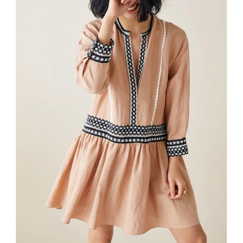 Zara bohemian dress linen bordir new with tag
