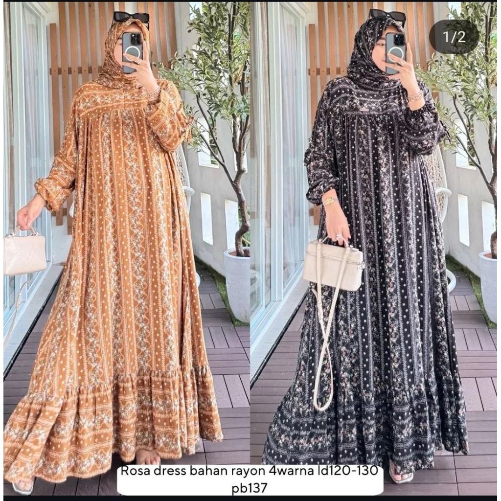 Gamis Rayon Premium Gamis Sethijab Rossa Dress Bahan Rayon Motif Bunga Mewah