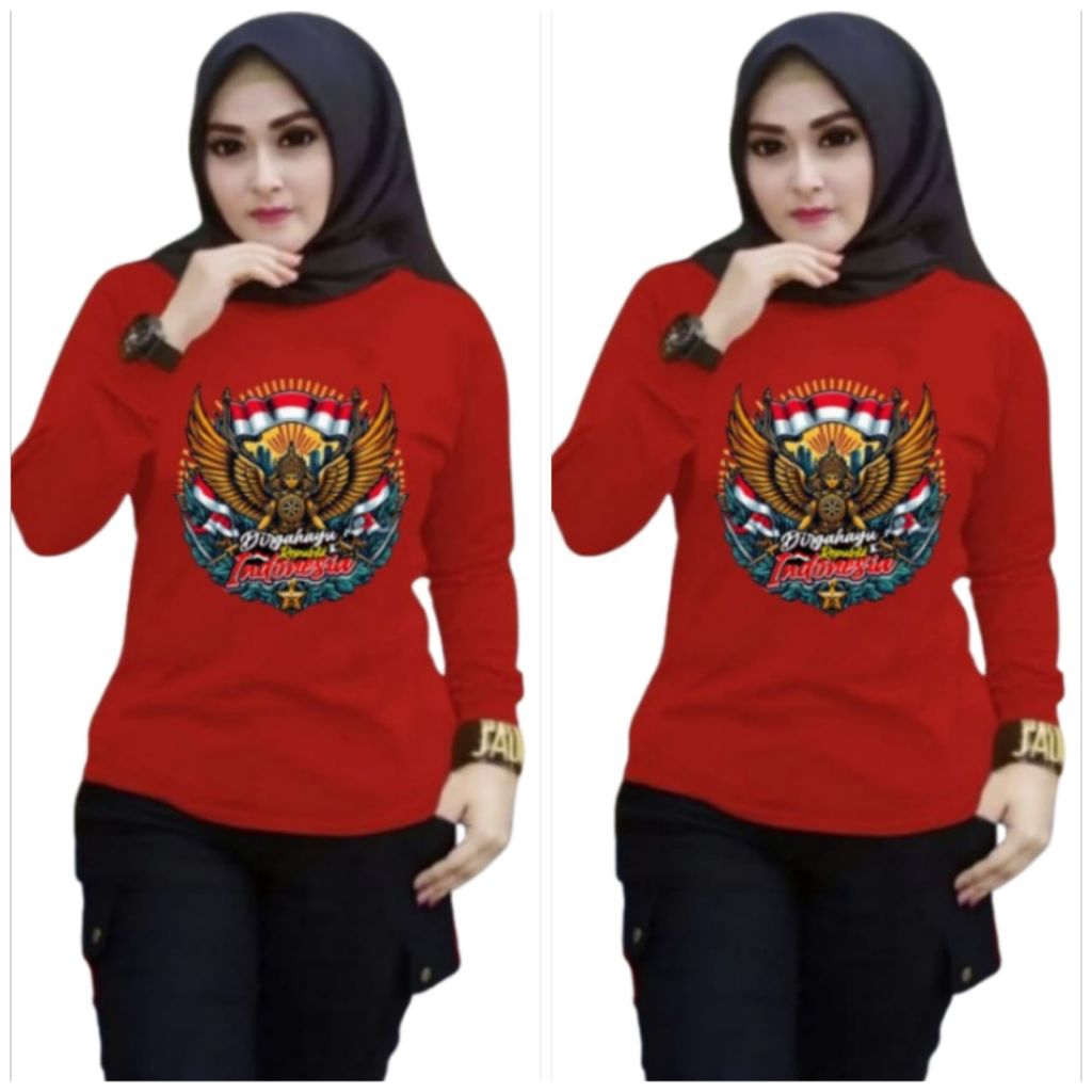kaos dewasa wanita lengan panjang kaos republik indonesia merah putih
