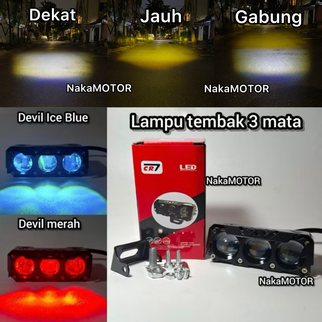 Lampu Tembak Mini Laser 3 Mata CR7 1069 Devil eye