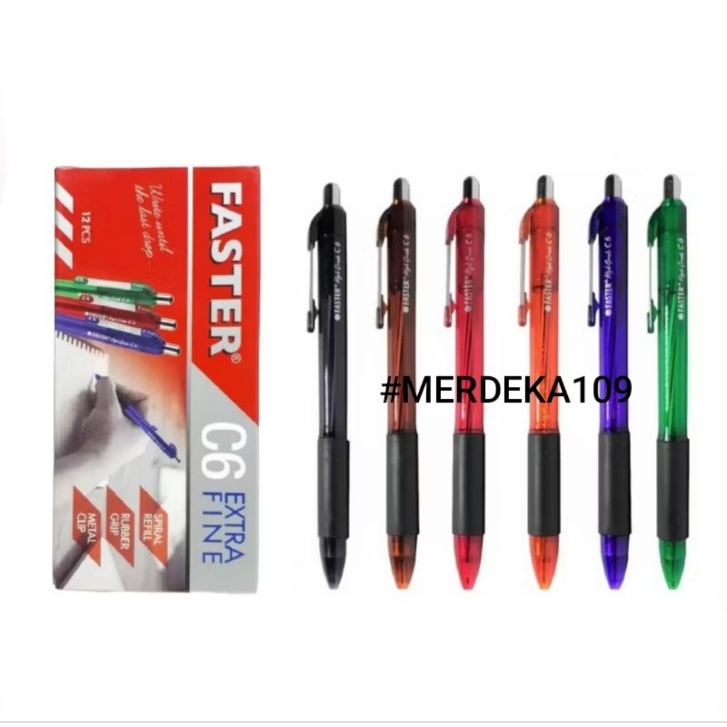 

Alat Tulis Pulpen Pena FASTER C6 Extra pin 1 pak isi 12 pcs