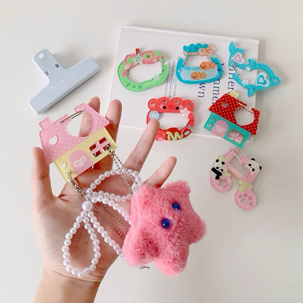 caribiner gantungan tas akrilik 2 sisi bentuk octopus cake goldfish panda note rumah bentuk cellphon