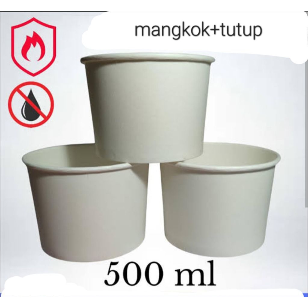 Paper Bowl 500ml + Tutup isi 25pcs | mangkok kertas 500ml 1set 25pcs| PAPER BOWL 500ML isi 25pcs