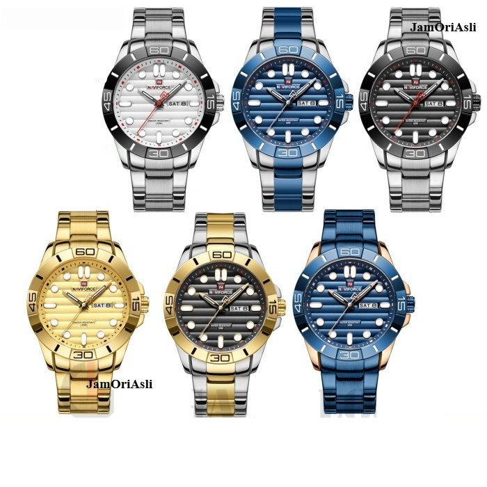 Promo Original Naviforce 9198 Jam Tangan Pria Analog Tanggal Hari Stainless Original - Putih Garansi