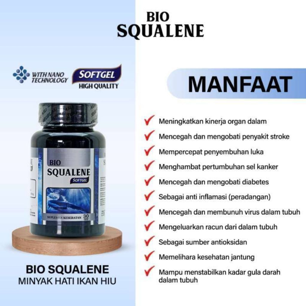 Bio Squalene - Obat Penambah Hormon Testosteron Pria Minyak Hati Ikan Hiu Softgel 100% Original