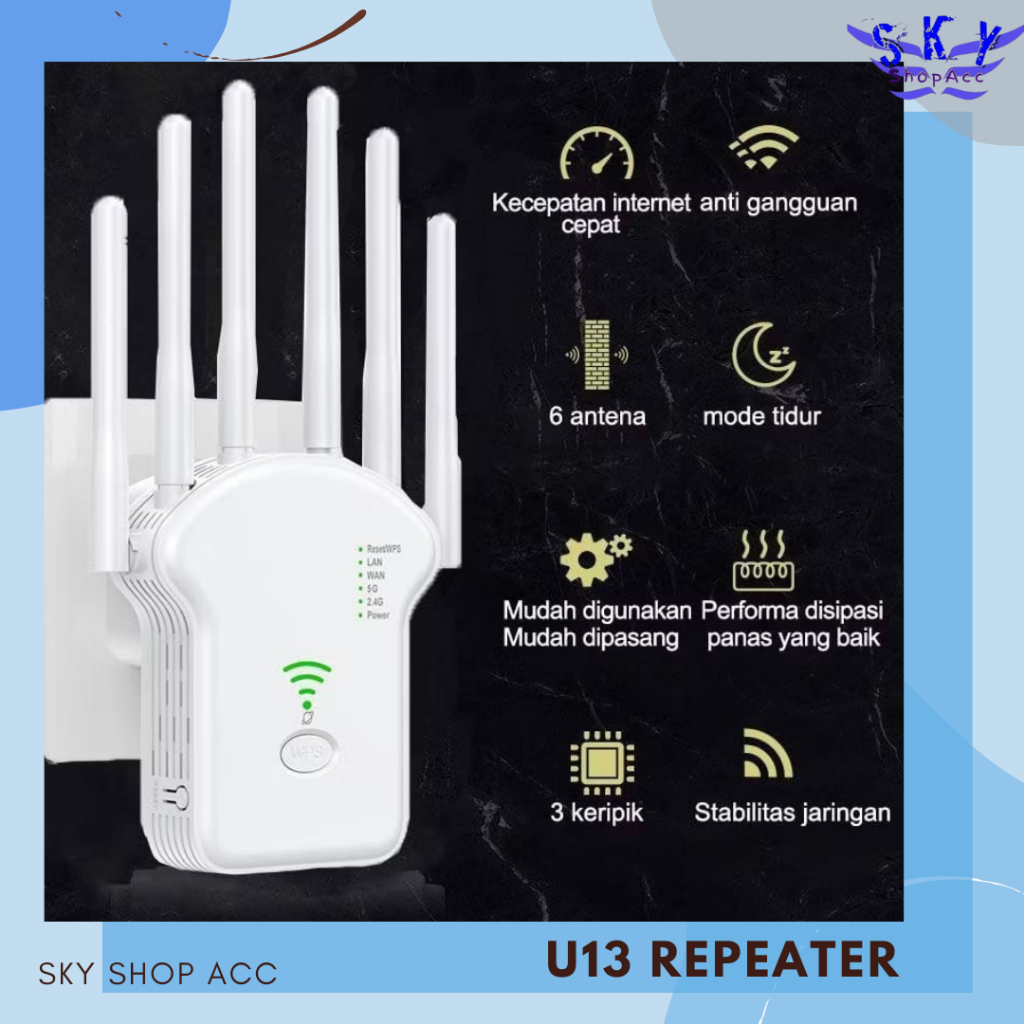 U13 Penguat sinyal WIFI Repeater Wireless Range Extender Router 300 Mbps