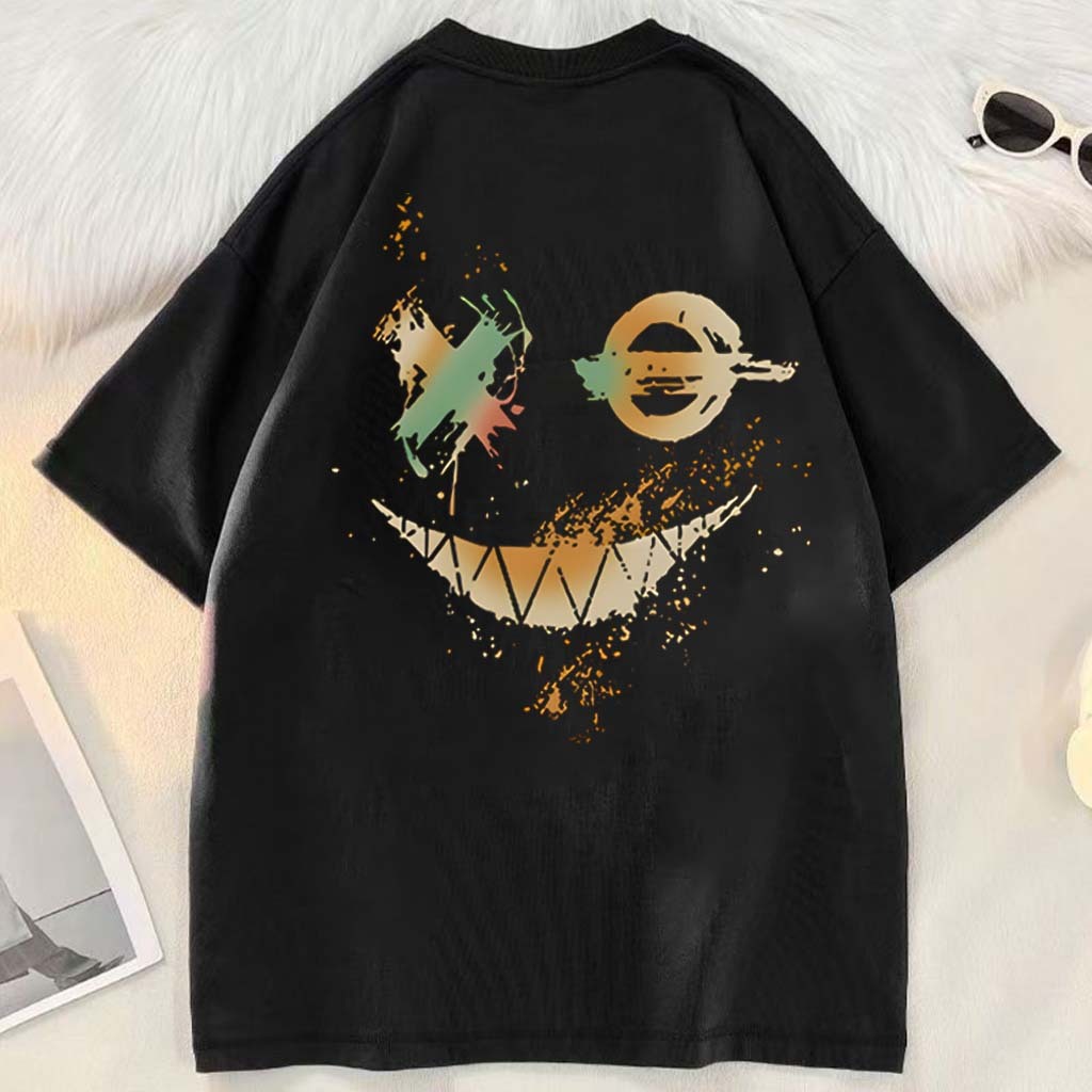 Kaos bergambar desain wajah tersenyum gaya jalanan Eropa dan Amerika |Kaos Pria Terbaru 2025|Kaos Pr