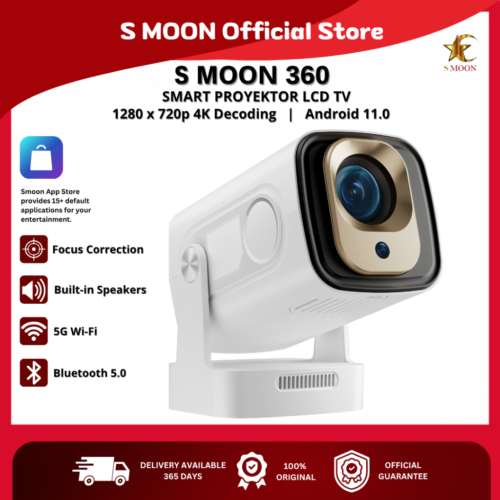 Smoon 360  Smart Proyektor Lcd TV  - Android - Netflix - Youtube - Wifi -  200 Ansi - Internet -1080