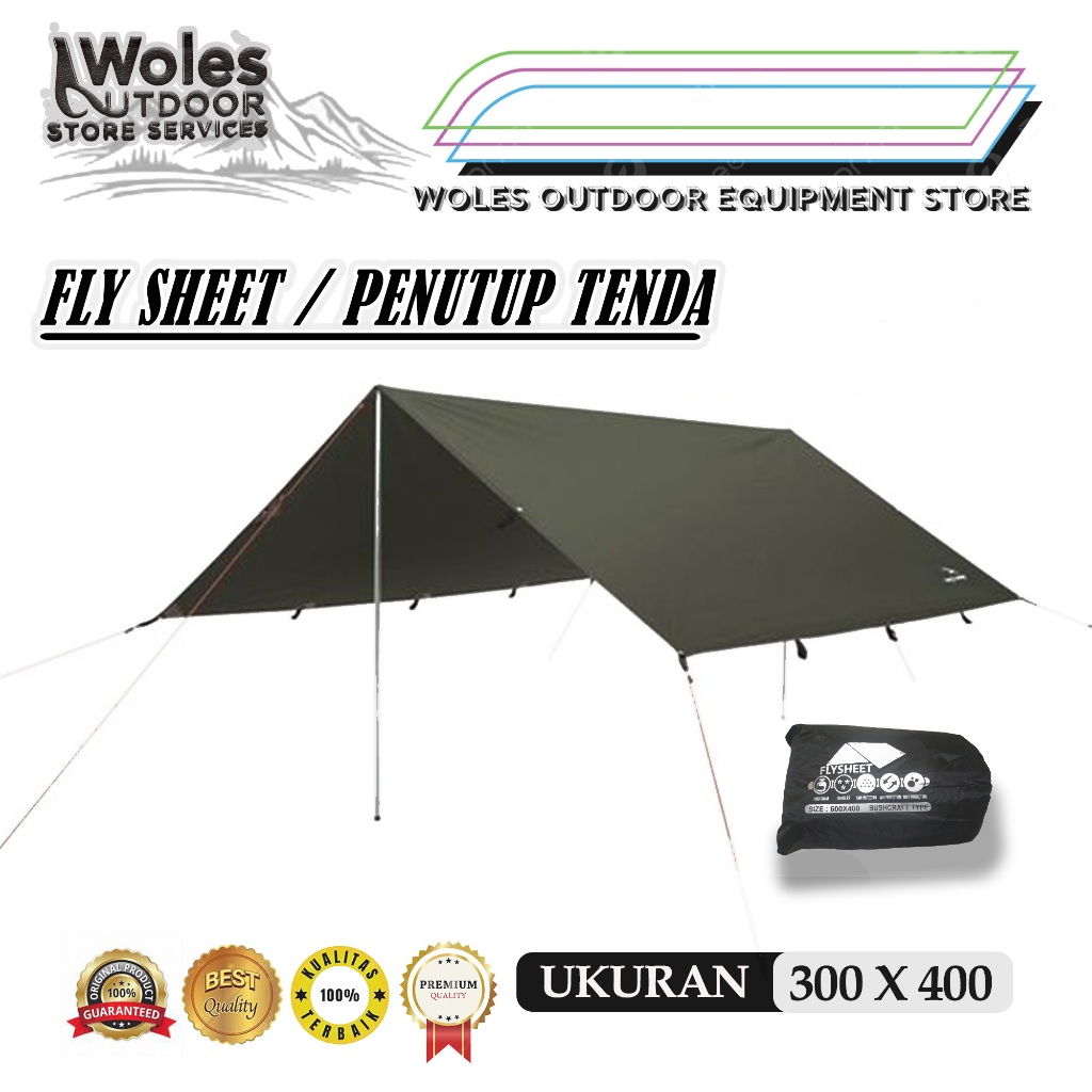 Flysheet Tenda 3x4M / 4x3M Bivak Camping / Flysheet berkualitas original