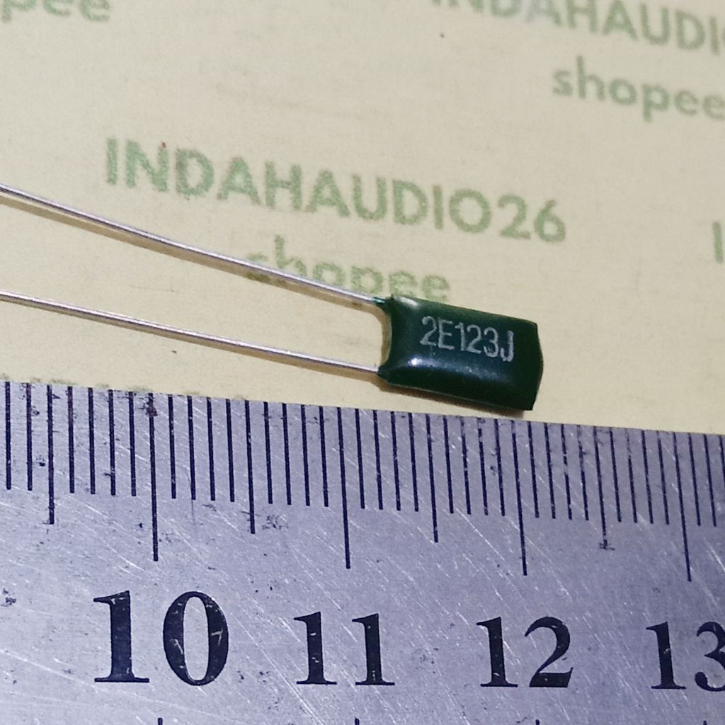 2E123J 5mm 123 250V milar hijau 12n 12nf mylar kapasitor 12 n nf 123j 250v