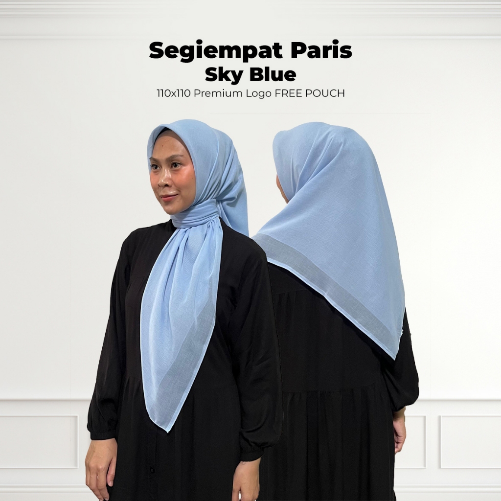 Segiempat Paris Sky Blue 110x110 / Hijab Paris Denim / Segiempat Paris Biru Langit / Jilbab Paris Bl