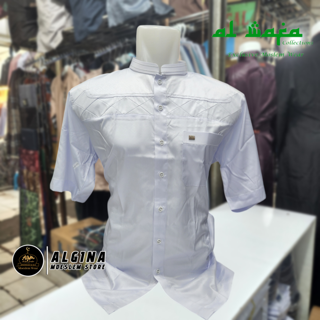 Koko Al Wafa Putih Satin Korea Embos Lengan Pendek | Baju Muslim Lengan Pendek Al Wafa Gold Exclusiv