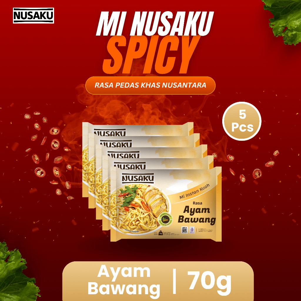 

Mie Instan Nusaku Kuah Pedas 5 Pcs | Mie Baked Kunyit Premium | Bundling Hemat