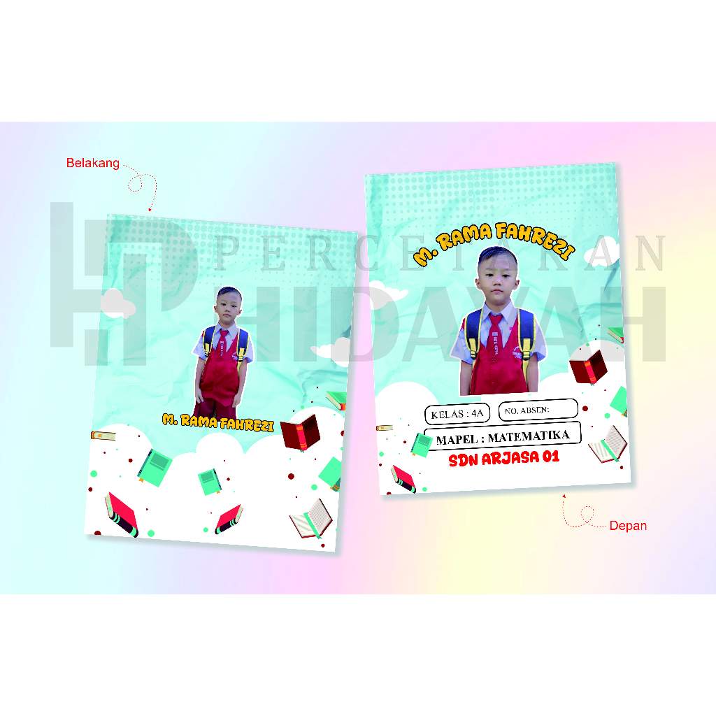 

(3pcs) SAMPUL BUKU CUSTOM (Nama, Kelas, No Absen, Nama Sekolah)