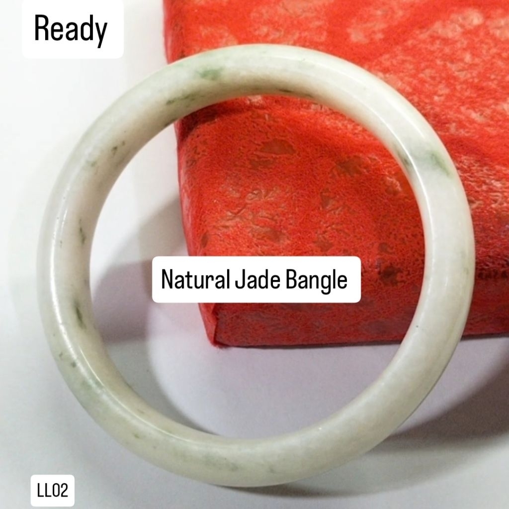 Gelang Giok 63mm Jade Putih-Hijau Natural Asli LL02