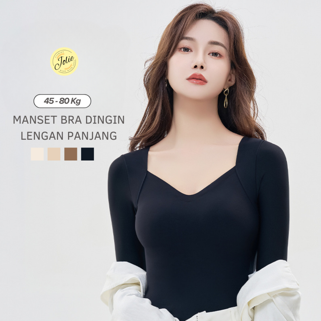 JOLIEFASHION - Atasan Kaos Lengan Panjang Berbusa Cup Bra / Long Sleeve Bra Top