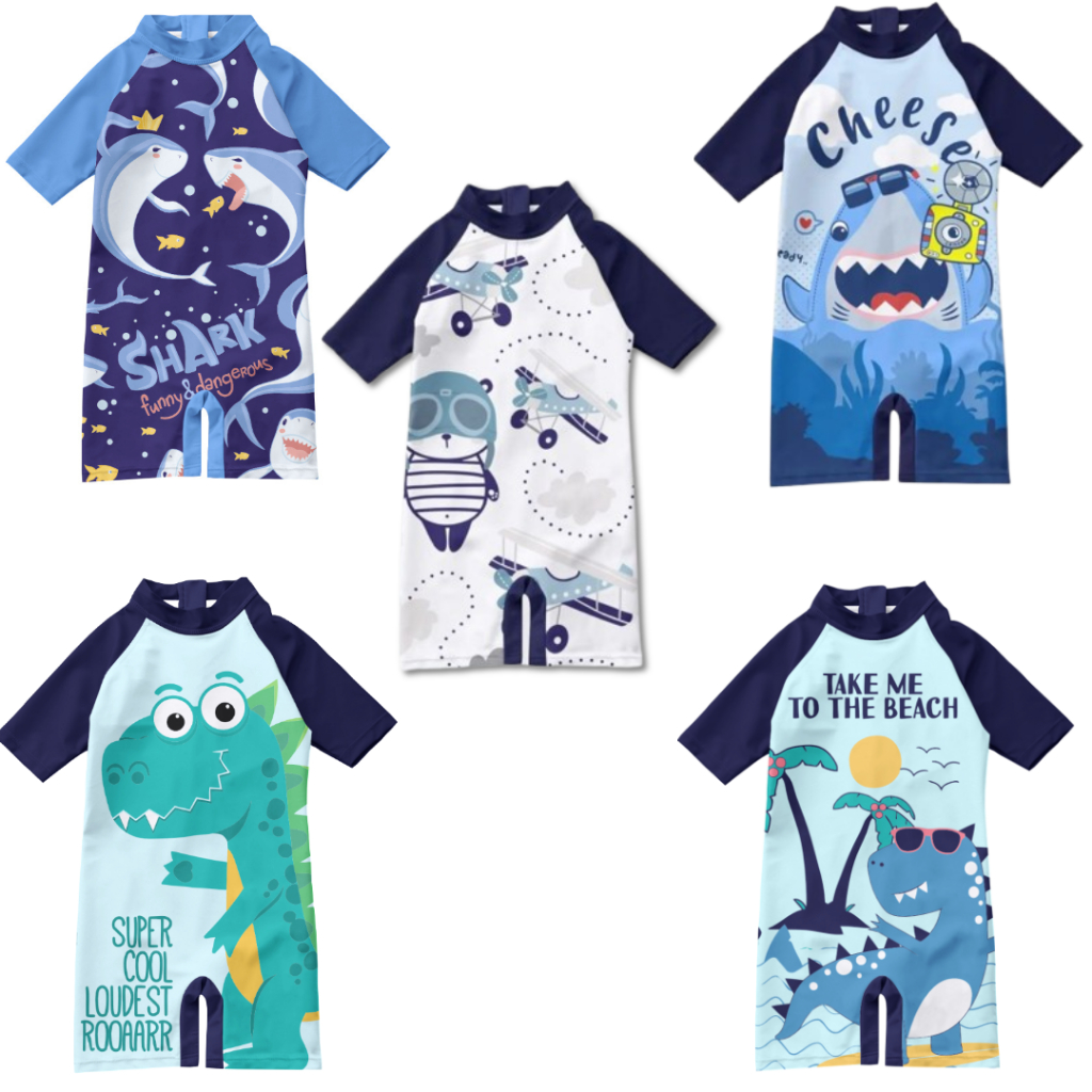 Baju Renang Anak Laki-Laki Usia 3-10 Tahun Swimsuit Bahan Katun Spandex Free Ban Pelampung Renang