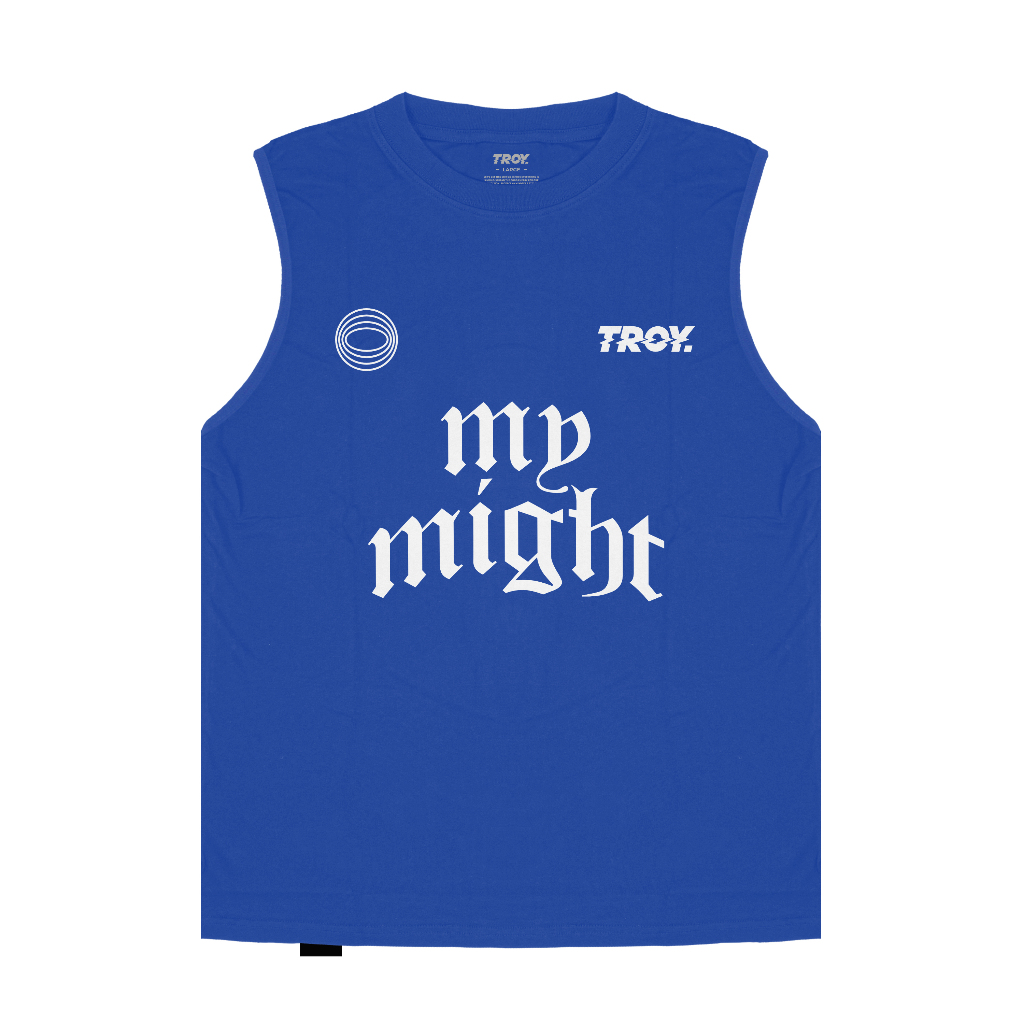 Troy Company Singlet Sleeveless Tshirt Royal Blue My Might - Kaos Tanpa Lengan Biru Benhur TS 3169