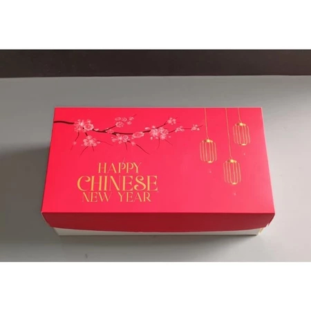 

dus imlek merah ivory laminating doff packaging kemasan hampers kue chinese new year motif bunga sakura