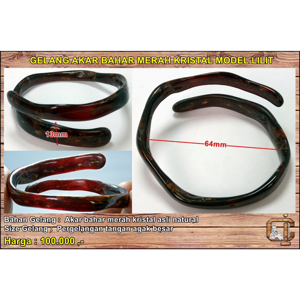 Gelang akar bahar merah kristal lilit asli alami.