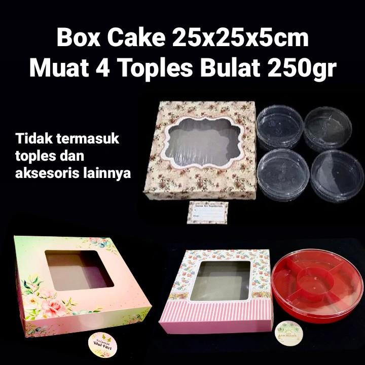

(10pcs) Box Cake Box Hampers Parcel Tutup Jendela muat 4 Toples 250gr Ukuran 25x25x5cm