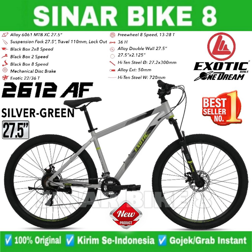 Sepeda Gunung Ukuran 26 dan 27.5 Inch MTB EXOTIC ET 2612 AF BY PACIFIC Alloy 2X8 Speed Rem Cakram