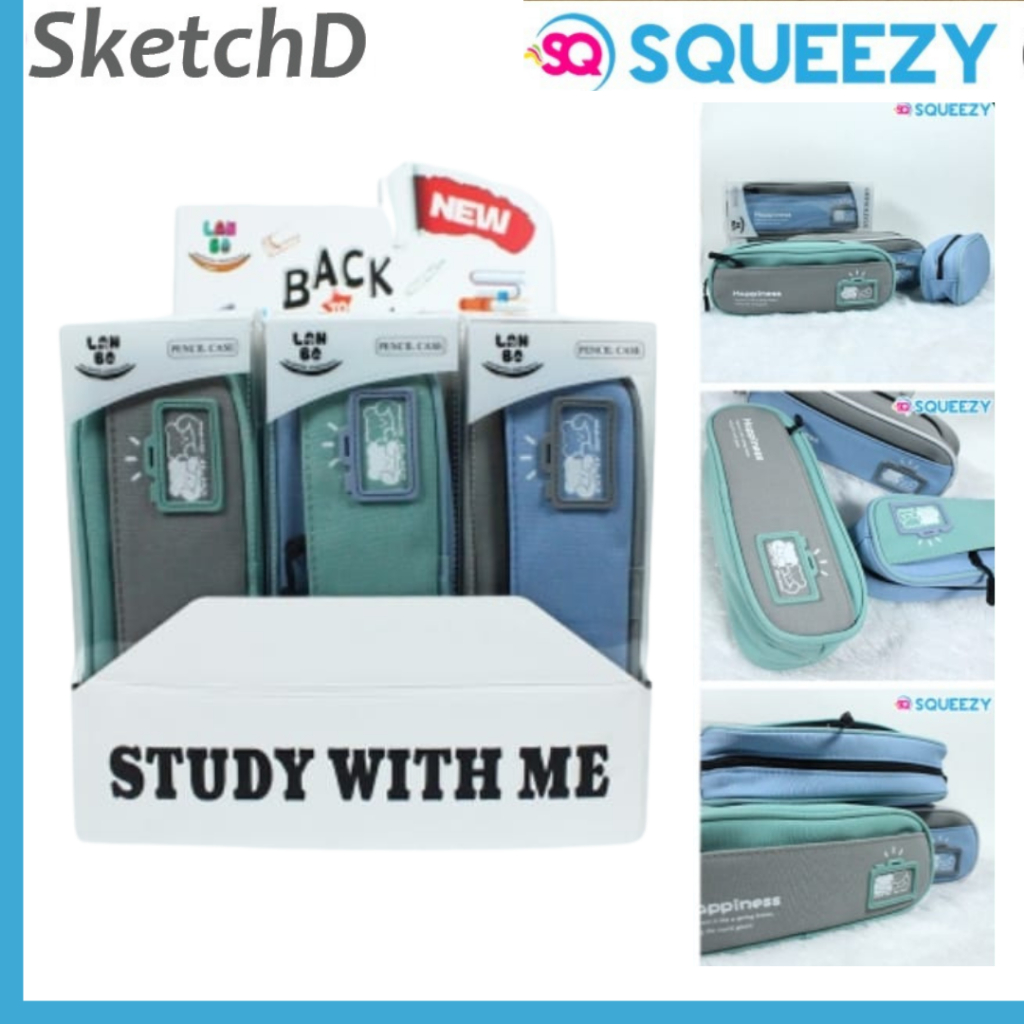 

Kotak tempat pensil kain kanvas Squeezy 8517 Pencil case pouch nylon canvas 2 zipper