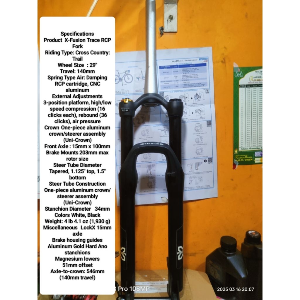 Fork X-Fusion Trace RCP 29inch 100x15mm  Travel 140mm