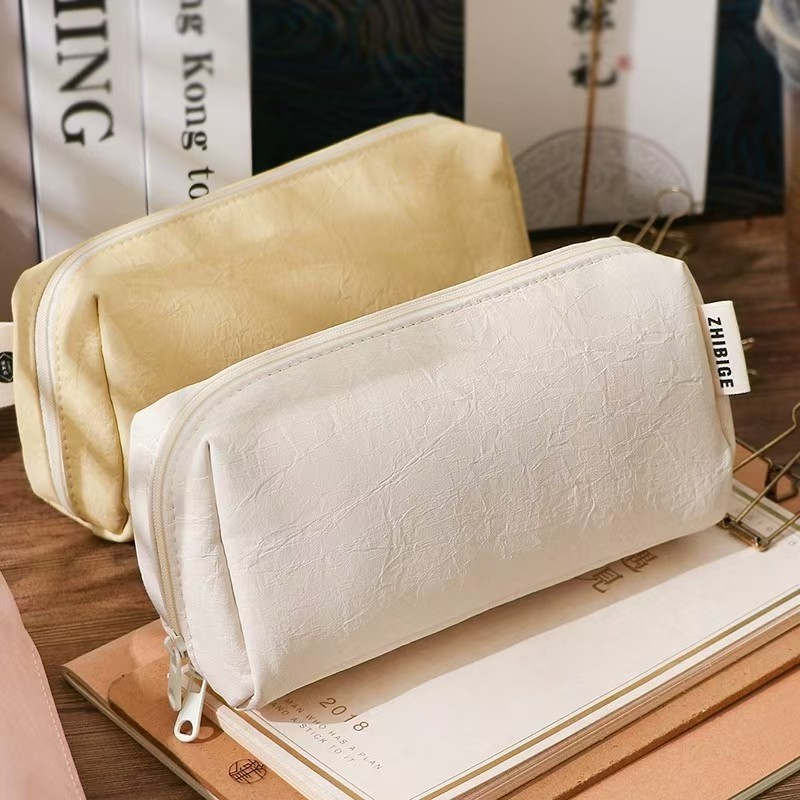 

New original leather waterproof pencil case, cream colored pencil case, girls' large capacity pencil case