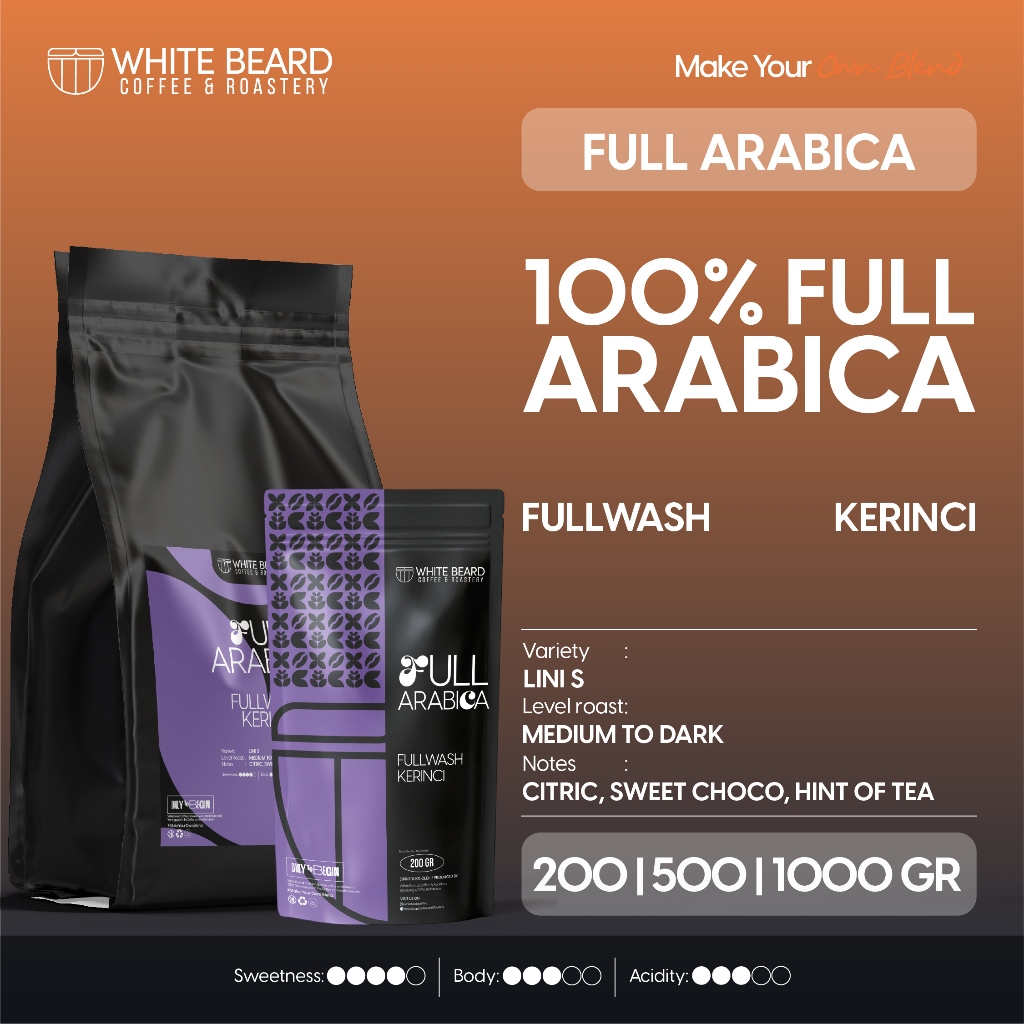 

Whitebeard - Kerinci Full Wash Arabika 100% Biji Kopi Bubuk Espresso 200 gr 500 gr 1 kg