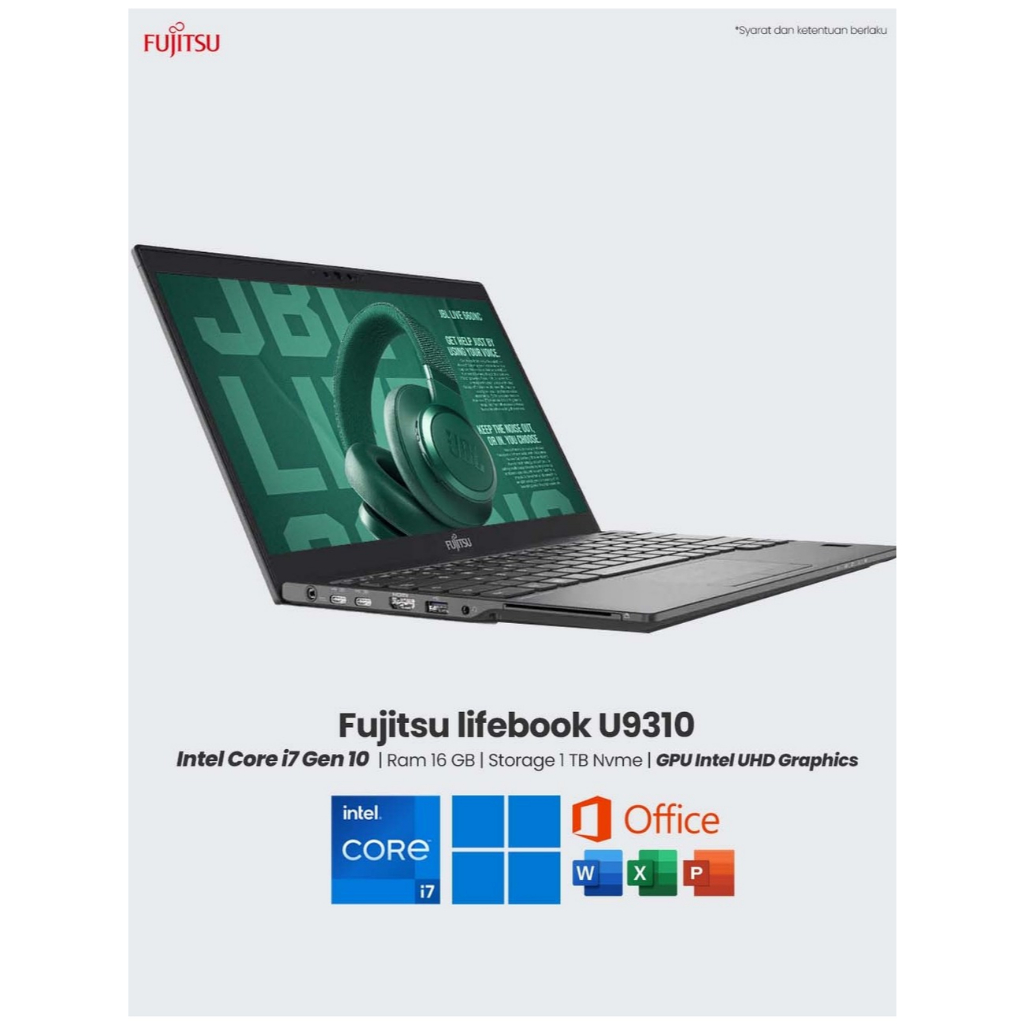 Laptop Fujitsu Lifebook U9310 U939 Core i7 Gen 10 Ram 16 GB SSD 1 TB Nvme Layar 13 inch Full HD